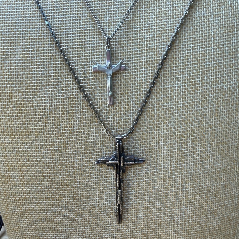 Gothic Brutalist Religious Grunge Cross Necklace Bundle Lot of 2‎ Unbranded